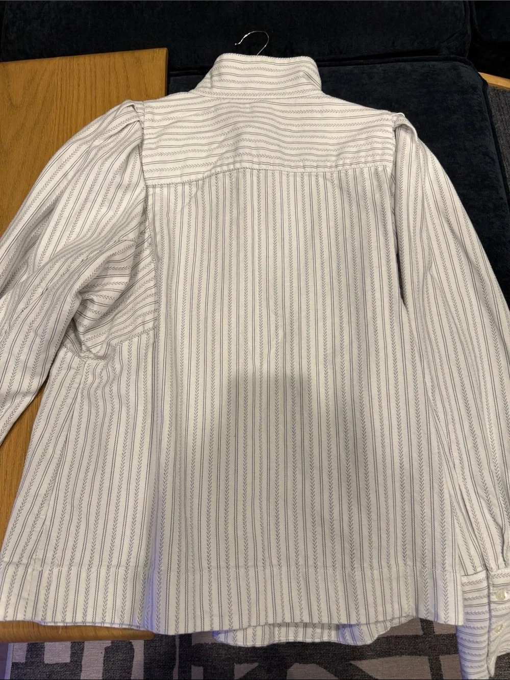 Banana Republic White Shirt with Navy Pinstripes and High Collar